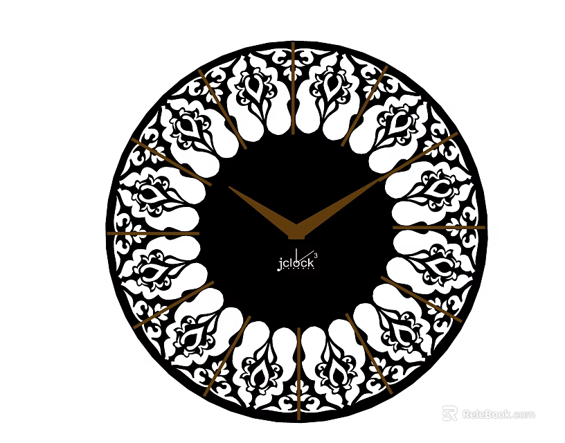 Decorative Josh Clock Featuring Intricate Black And Gold Openwork Floral Patterns 3d model 