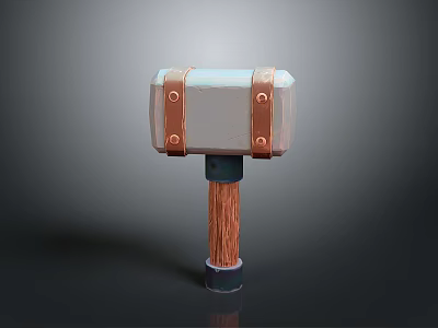 3D Model of Wooden Handle Hammer With Copper Buckles And White Head 3d model