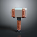3D Model of Wooden Handle Hammer With Copper Buckles And White Head