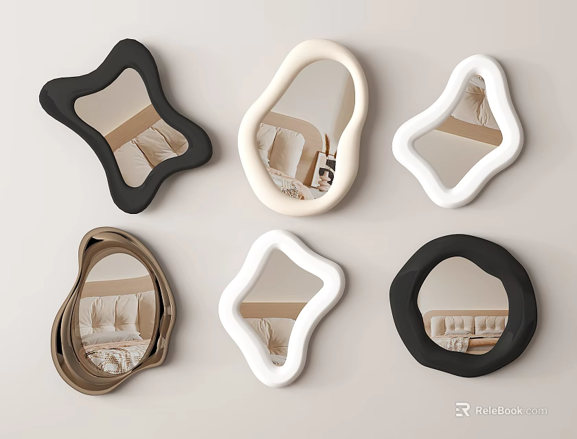 Modern Decorative Mirrors With Various Shapes And Black White Beige Gold Frames 3d model 
