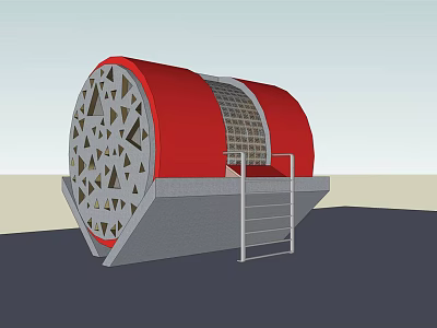 Red Cylindrical Industrial Device With Perforated Surface And Base Ladder Structure 3d model