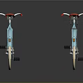 Two Light Blue Bicycles With Red Seats Black Front Basket And White Rims
