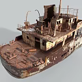 Rusted Abandoned Ship Structure With Weathered Deck And Metal Railings