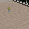 Wooden Floor With Blue Vase Holding Yellow Flowers Near Window And Green Scenery Outside