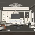Elegant Classic Living Room Interior With Chandelier Sofa Fireplace And Coffee Table