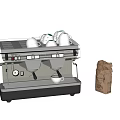 Kitchen Coffee Machine With White Cups And Brown Paper Bag 3d model
