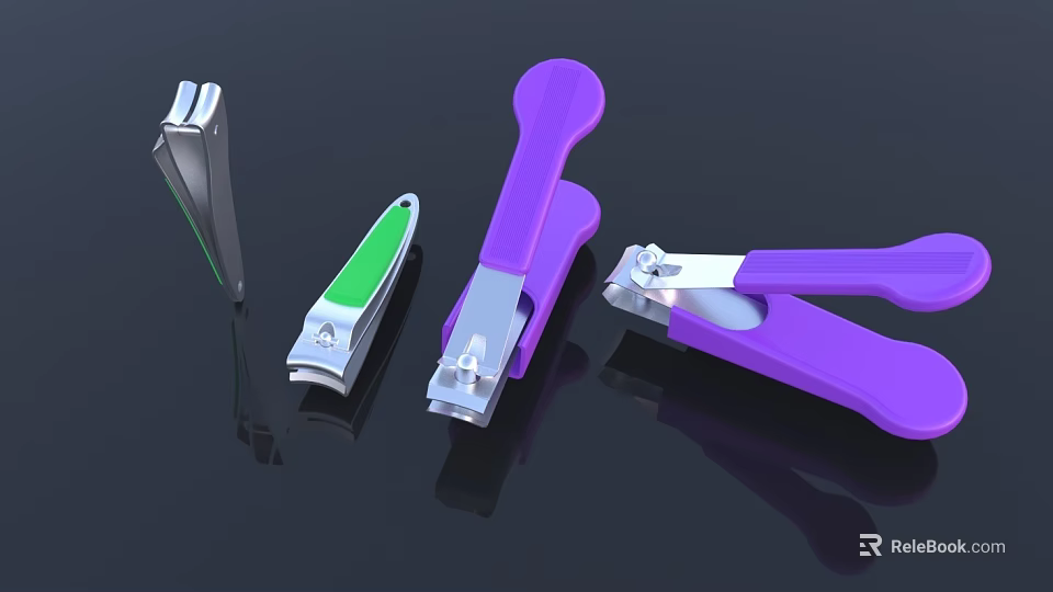 Stainless Steel Nail Clippers In Assorted Colors For Personal Care Grooming Tools 3d model 