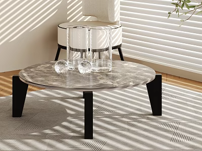 Modern Marble Coffee Table With Black Legs And Glassware On Top 3d model