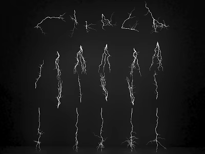 Creative Ornament Decoration Set with Lightning Patterns on Black Background Multiple Designs 3d model