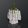 Artistic White Stone Tower Structure With Palm Trees And Green Plants