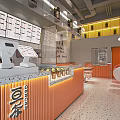 Modern Bubble Tea Shop Interior With Orange Counter Ordering Area And Menu Boards 3d model