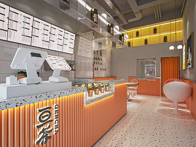 Modern Milk Tea Shop Beverage Shop Dessert Shop Bar Counter Cashier Console Leisure Tables and Chairs Back Kitchen Equipment 3d model