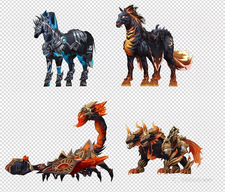 Mythical Reptile Creatures With Armored Scales Sharp Claws And Fiery Mane Features 3d model 