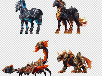 Mythical Reptile Creatures With Armored Scales Sharp Claws And Fiery Mane Features 3d model
