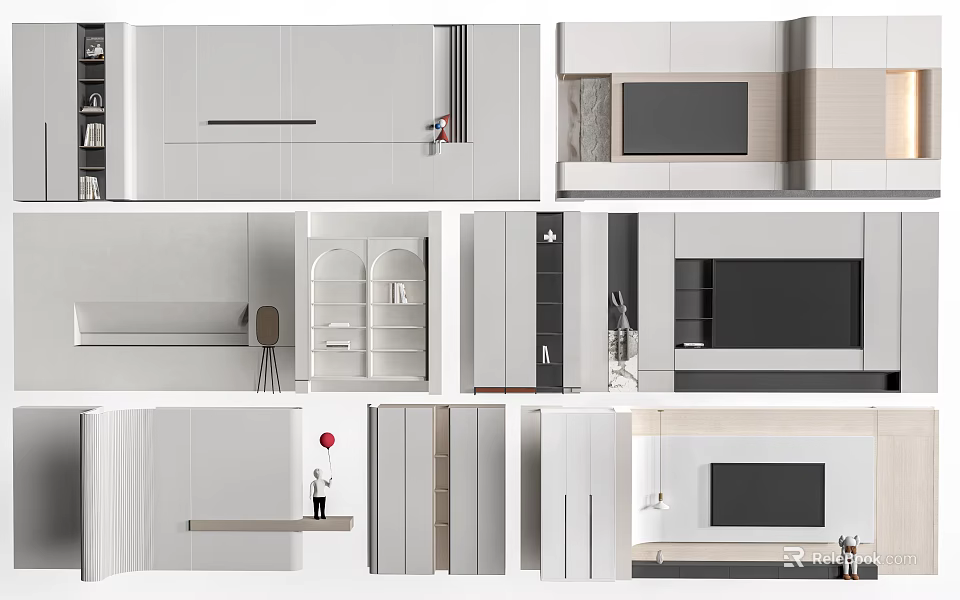 Modern Sofa Background Wall Designs With Storage And TV Units 3d model