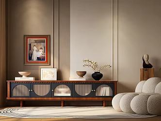 French Retro TV Cabinet Retro TV Cabinet Lazy Sofa Decorative Painting Middle Ancient Ornaments 3d model