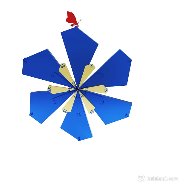 Blue Snowflake Shaped Structure With Yellow Center And Numbered Markers 3d model