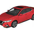 Red Nissan Sedan Featuring Modern Sleek Body And Black Sporty Wheels Design