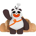 Cute Panda Chef Doll Photo Spot Sitting On Bread Shape With Blue Sky White Clouds