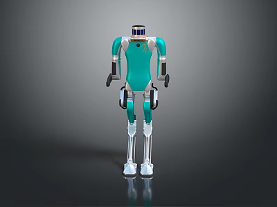 Turquoise Humanoid Robot With White Limbs Black Details And Futuristic Design 3d model