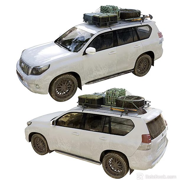White SUVs With Roof Racks And Outdoor Gear 3d model 
