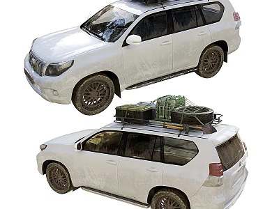 White SUVs With Roof Racks And Outdoor Gear 3d model