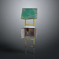 Rusty Vintage Outdoor Structure With Green Roof Yellow Ladder Frame And Small Door Box
