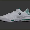White Sports Sneakers With Green Accents And Logo For Casual Style Wear