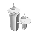 Modern Washbasin Design With Two Separate White Circular Basins And Gray Square Pedestals