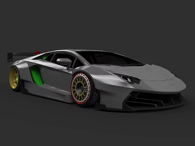 Sleek Gray Sports Car Featuring Green Accents Gold Wheels And Aerodynamic Design 3d model