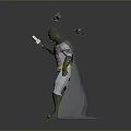 Other Batman Character Holding Tablet Device With Bats Flying Around Gray Background