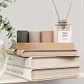 Chic Decorative Ornament Set with Decorative Prints Green Plants Vases Dried Grass and Table Lamp