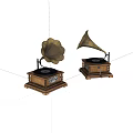 Two Vintage Brass Gramophones With Wooden Base And Black Turntable