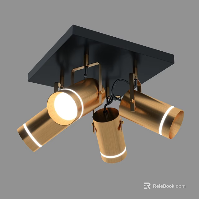 Modern Gold Downlights and Spotlights with Ceiling Mounted Three Lights Design 3d model