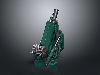Green Military Weapon With Cylindrical Barrel Mechanical Structure Red Base Parts 3d model