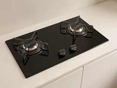 Modern Black Glass Gas Cooktop With Two Burners On White Kitchen Counter 3d model