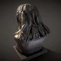 Bronze Human Bust Sculpture With Detailed Facial Features And Textured Hair On Square Wooden Base