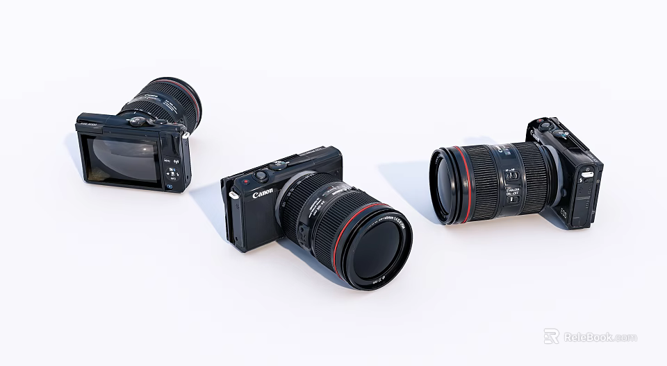 Three Different Digital Camera Models With Various Lenses And Photography Features 3d model 