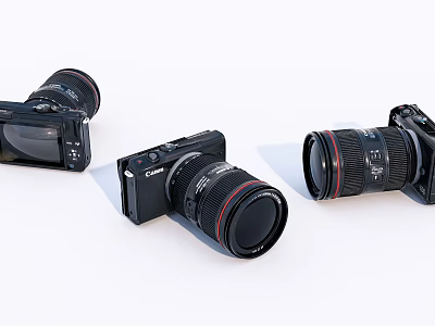 Three Different Digital Camera Models With Various Lenses And Photography Features 3d model