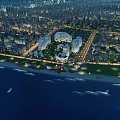 Aerial Planning of Coastal City Night View With Illuminated Buildings And Seaside Roads