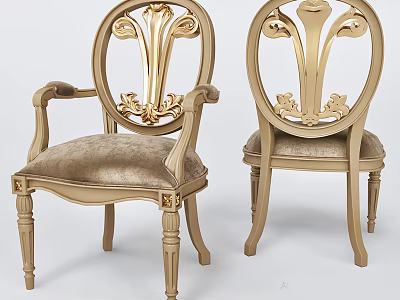 Classic Golden Armchair with Intricate Carved Details Velvet Cushion and Elegant Wooden Legs 3d model
