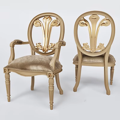 Classic Golden Armchair with Intricate Carved Details Velvet Cushion and Elegant Wooden Legs 3d model