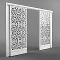 Elegant White Frame Sliding Doors With Intricate Ornate Patterns For Home Interior 3d model
