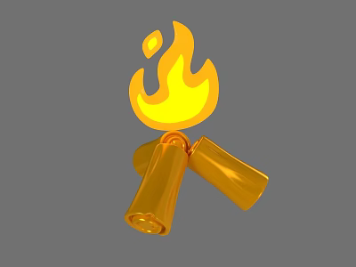Golden Flame Icon With Two Golden Logs And Bright Yellow Fire Design 3d model