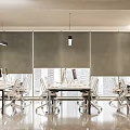 Modern Public Office Space Interior With Desks Office Chairs Grey Roller Blinds And Lighting