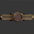 Intricate Golden Sword Sculpture With Ornate Carvings And Gemstone Accents