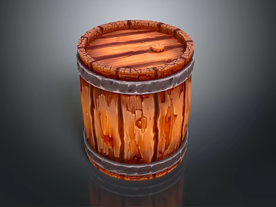 Rustic Wooden Barrel Shaped Coffee Table With Metal Hoops And Natural Wood Texture 3d model