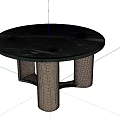 Round Green Marble Dining Table With Light Wooden Legs And Middle Wooden Stripe