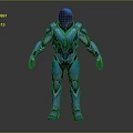 Armored Sci Fi Character In Blue Exoskeleton Suit With Futuristic 3D Render 3d model