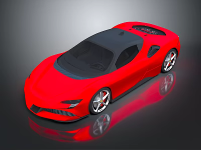 Red Sports Car With Sleek Design Black Roof And Alloy Wheels On Reflective Surface 3d model